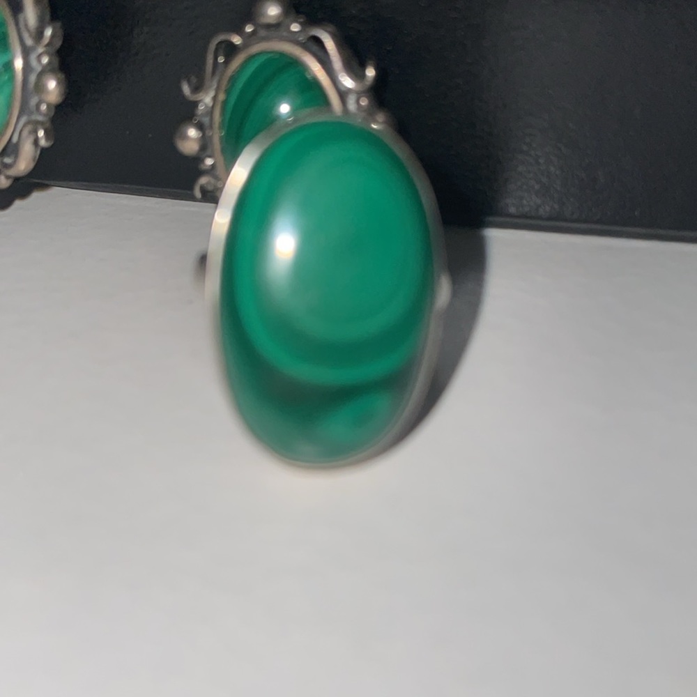925 rare vintage malachite earrings with matching ring size 7 - Picture 4 of 4
